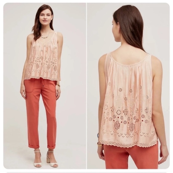 Anthropologie Tops - Anthropologie Vanessa Virginia Sadie Peach Coral Eyelet Sleeveless Top Size 0